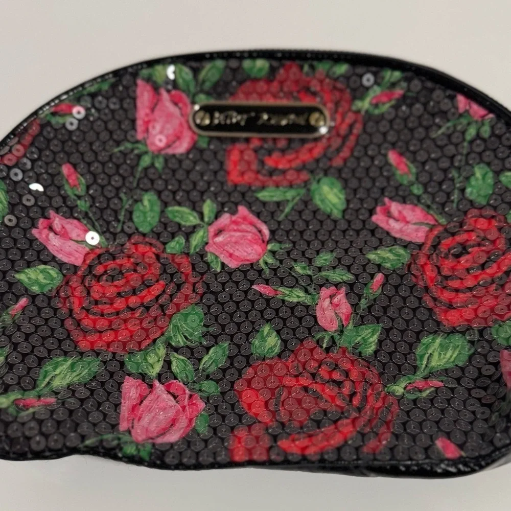 Betsey Johnson Black And Rose Sequins make up bag